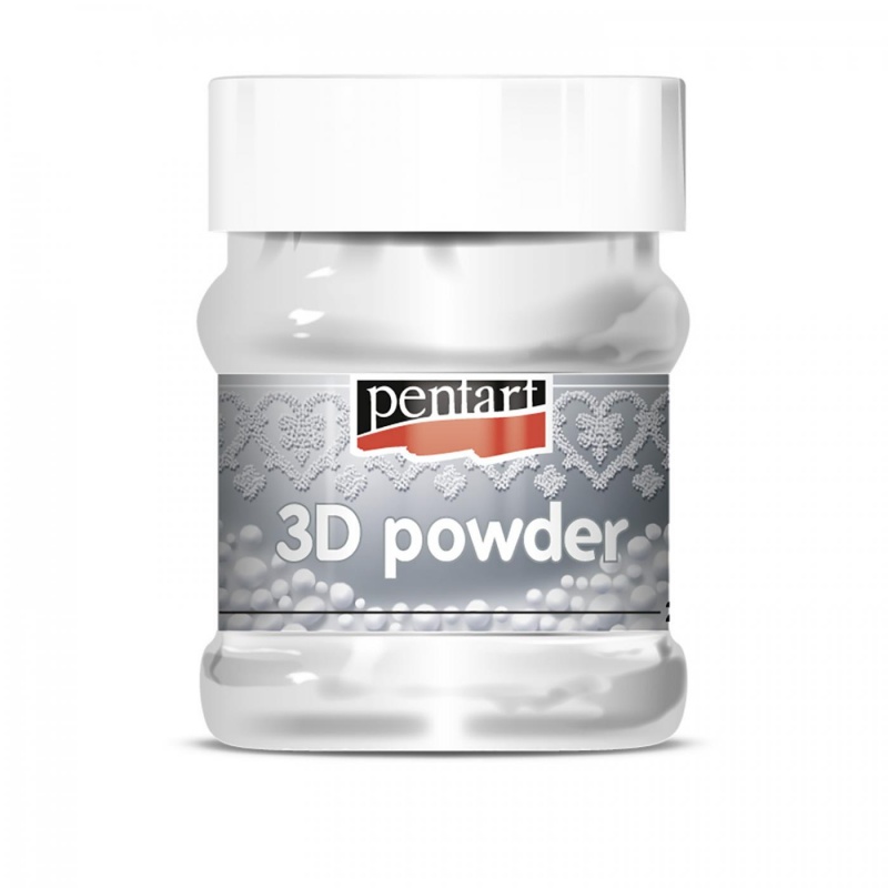 Pomocí 3D pudru (3D powder) s různou velikostí zrn můžete vytvářet 3D povrchy. Zamíchejte vámi zvolený 3D pudr do akrylové barvy a takto získanou ma