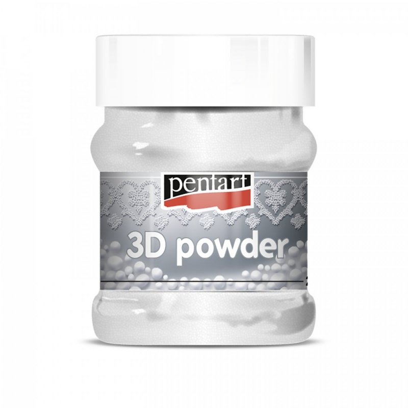 Pomocí 3D pudru (3D powder coarse) s různou velikostí zrn můžete vytvářet 3D povrchy. Zamíchejte vámi zvolený 3D pudr do akrylové barvy a takto získ
