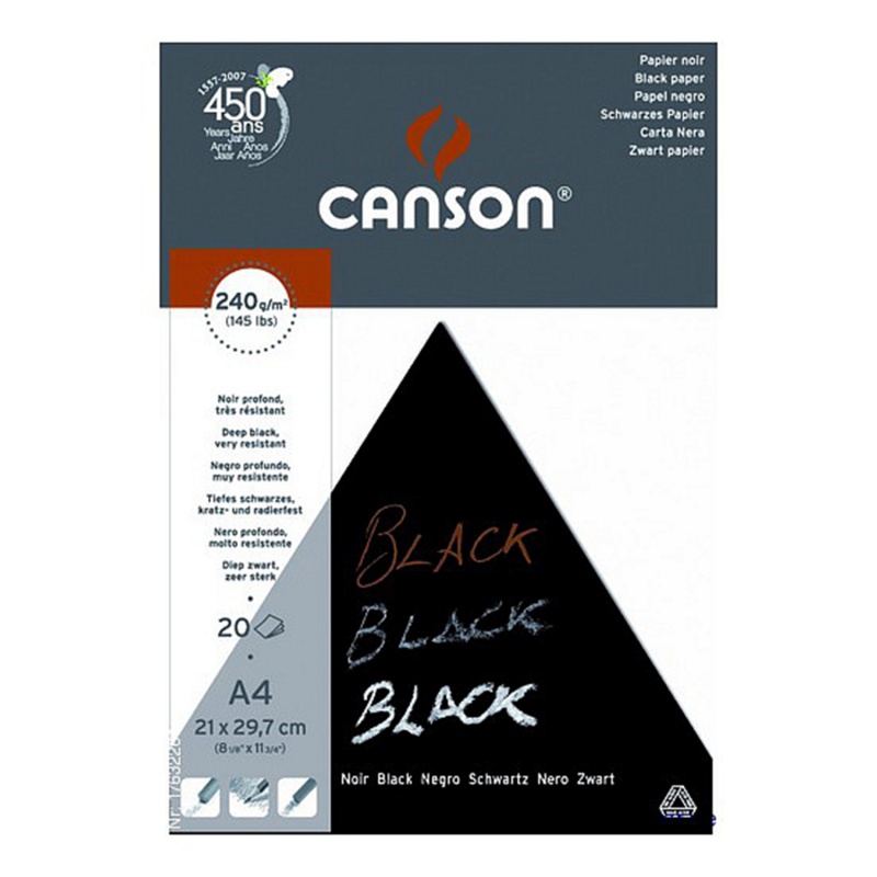 Canson Black blok je skicář s černým papírem . Jemný hladký povrch je perfektní pro všechny suché i mokré techniky. Obzvláště na tomto papíře vy