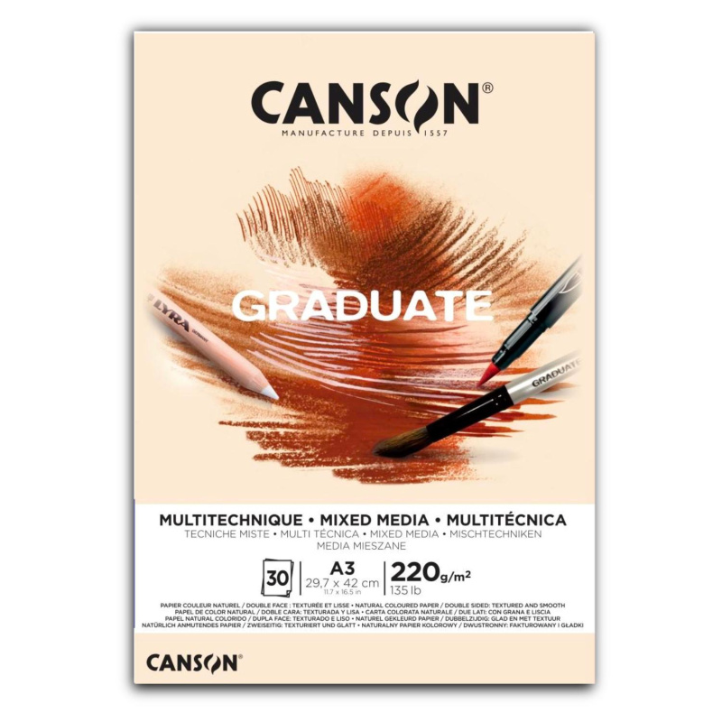 Canson Graduate Mixed Media skicák – přírodní papír pro kreslení, malování a mixed media techniky. Canson Graduate Mixed Media je univerzální skic