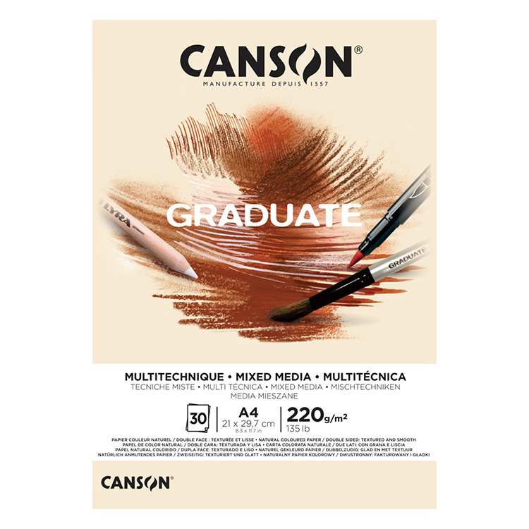 Canson Graduate Mixed Media skicák – přírodní papír pro kreslení, malování a mixed media techniky. Canson Graduate Mixed Media je univerzální skic