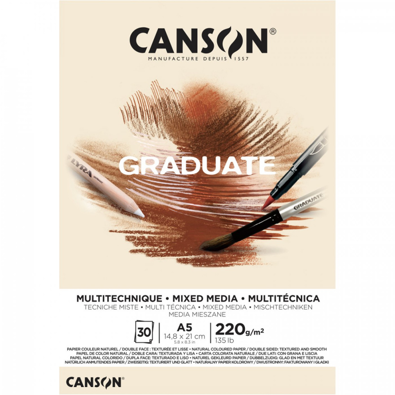 Canson Graduate Mixed Media skicák – přírodní papír pro kreslení, malování a mixed media techniky. Canson Graduate Mixed Media je univerzální skicá