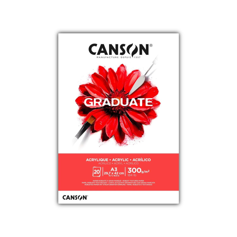 












Canson Graduate Acrylic skicák – papír na akryl a vodou ředitelné olejové barvy. Canson Graduate Acrylic je kvalitní students