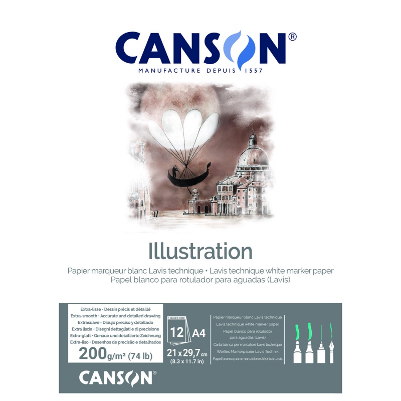 Skicař Canson Illustration je hladký čistobílý papír určený pro ilustrace a technické kreslení . Má gramáž 200g/m 2 a hodí se zejména při kresle