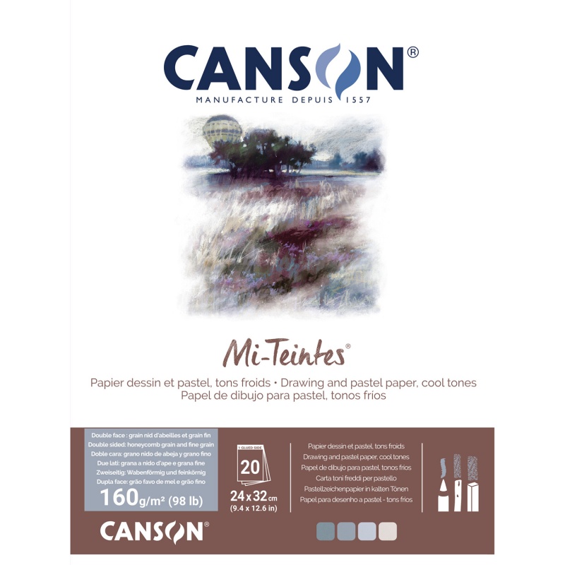 Canson Mi-Teintes je lepený skicář s listy papíru v modro-šedém barevném nádechu. Listy tohoto skicáře jsou zajímavé tím, že každá ze stran má 