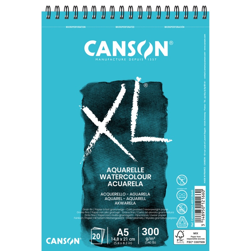 XL Watercolour skicář značky Canson obsahuje bílý akvarelový papír pro žáky, studenty, vysokoškoláky a amatérské výtvarníky. Je prostě pro každ