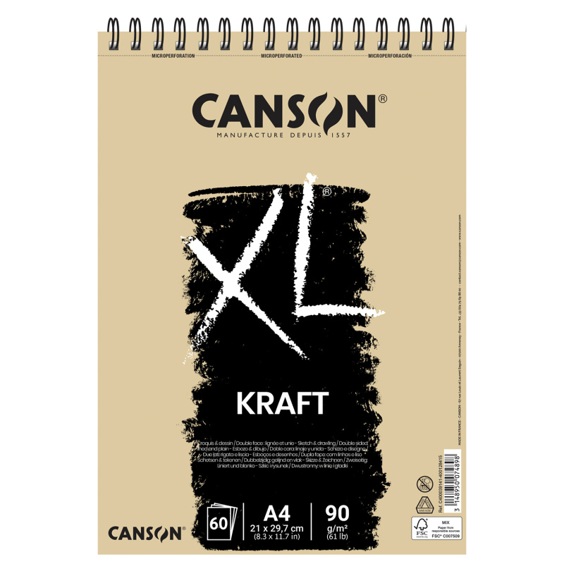Canson XL KRAFT – skicák s hnědým papírem pro kreslení a umělecké techniky. Canson XL KRAFT je stylový skicák s charakteristickým hnědým papíre