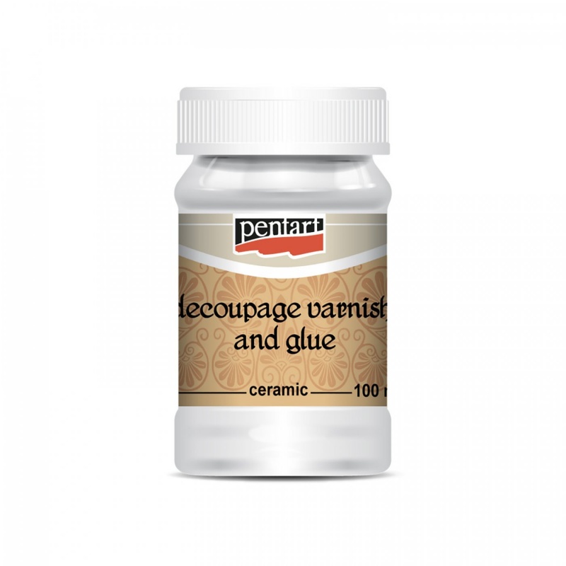 Decoupage lepidlo pro keramiku (Decoupage varnish&glue for ceramic) je vodou ředitelné lepidlo a lak v jednom s hustou konzistencí, které se používá 