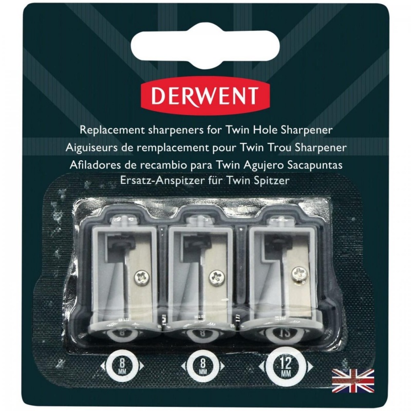 Derwent, náhrada za dvojité ostřiče svítilen je náhradou za ostří ostřiče (kód 2302332). Dvojité ořezávátko na baterky Derwent je určeno pro pas