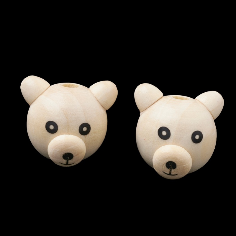 Dřevěný korálek ve tvaru hlavy medvěda s oušky ozvlášní ručně dělané hračky pro děti, chrastítka či dekorace. Korálek má otvor pro navlékán