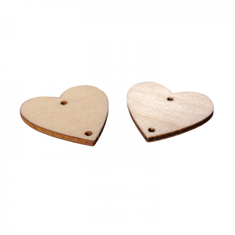 Dřevěné ozdoby ve tvaru srdce se dvěma otvory využijete při tvorbě vánočních ozdob, při dekorování macramé výtvorů či při scrapbooking projekt
