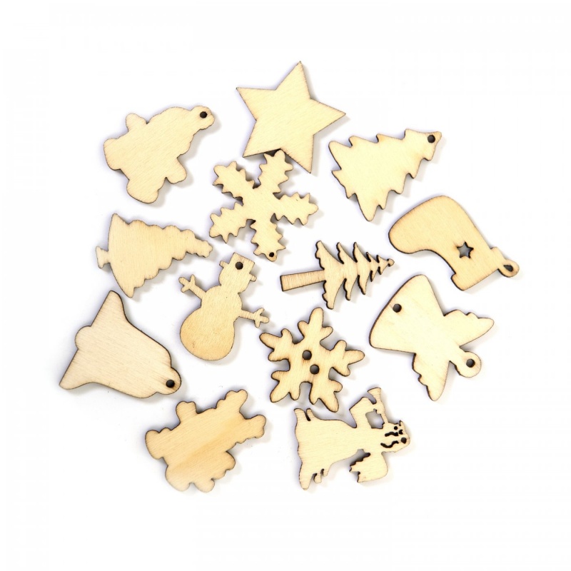 Dřevěné ozdoby v tématu vánoční mix využijete při tvorbě vánočních ozdob, při dekorování macramé výtvorů či při scrapbooking projektech a m