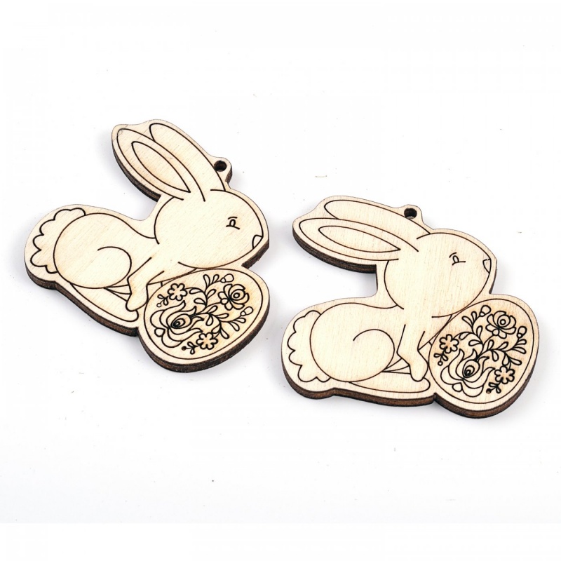 Dřevěné ozdoby ve tvaru králíčka s vajíčkem využijete při tvorbě vánočních ozdob, při dekorování macramé výtvorů či při scrapbooking proje