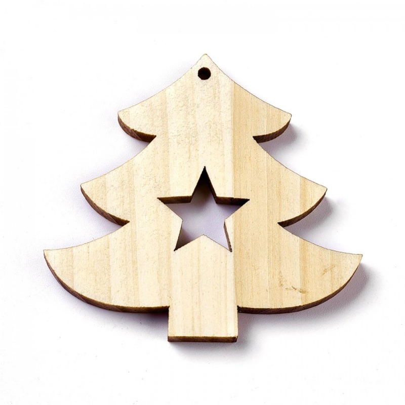 Dřevěné ozdoby ve tvaru vánočního stromku s hvězdou využijete při tvorbě vánočních ozdob, při dekorování macramé výtvorů či při scrapbookin