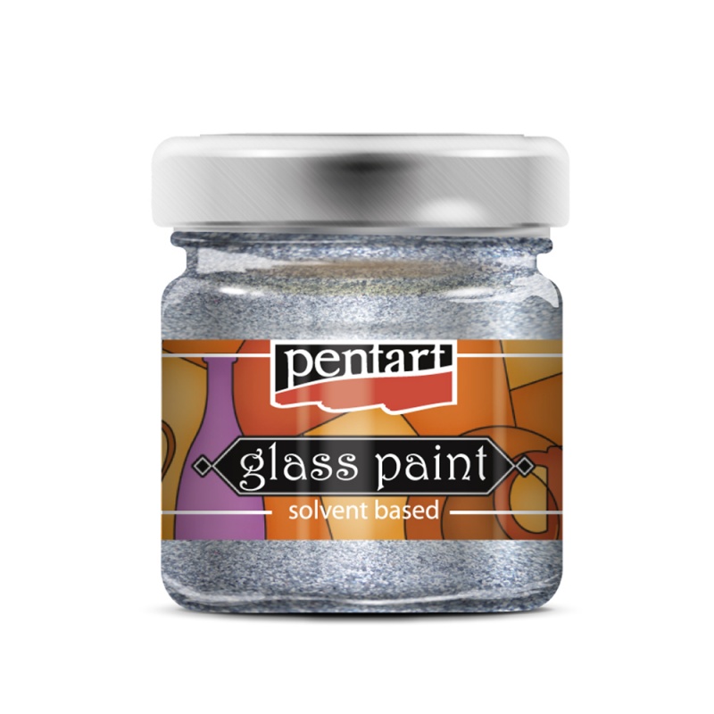 Barvy na sklo (Glass paint) od společnosti Pentart jsou rychleschnoucí barvy, které lze ředit alkoholovým ředidlem Pentart. Základní odstíny jsou kryc