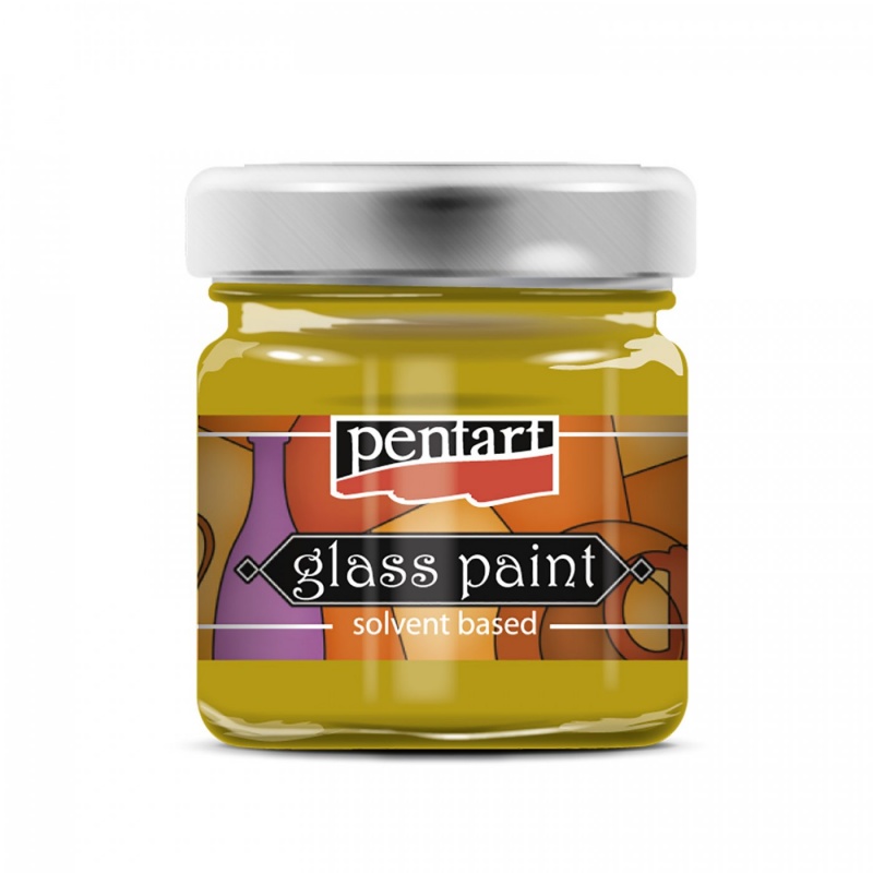 Barvy na sklo (Glass paint) od společnosti Pentart jsou rychleschnoucí barvy, které lze ředit alkoholovým ředidlem Pentart. Základní odstíny jsou kryc