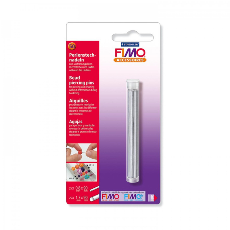 FIMO jehlice na korálky jsou určeny k vytváření rovnoměrných dírek do korálků, aniž by se vám deformovaly. Jehlice mají na jedné straně zabrouše