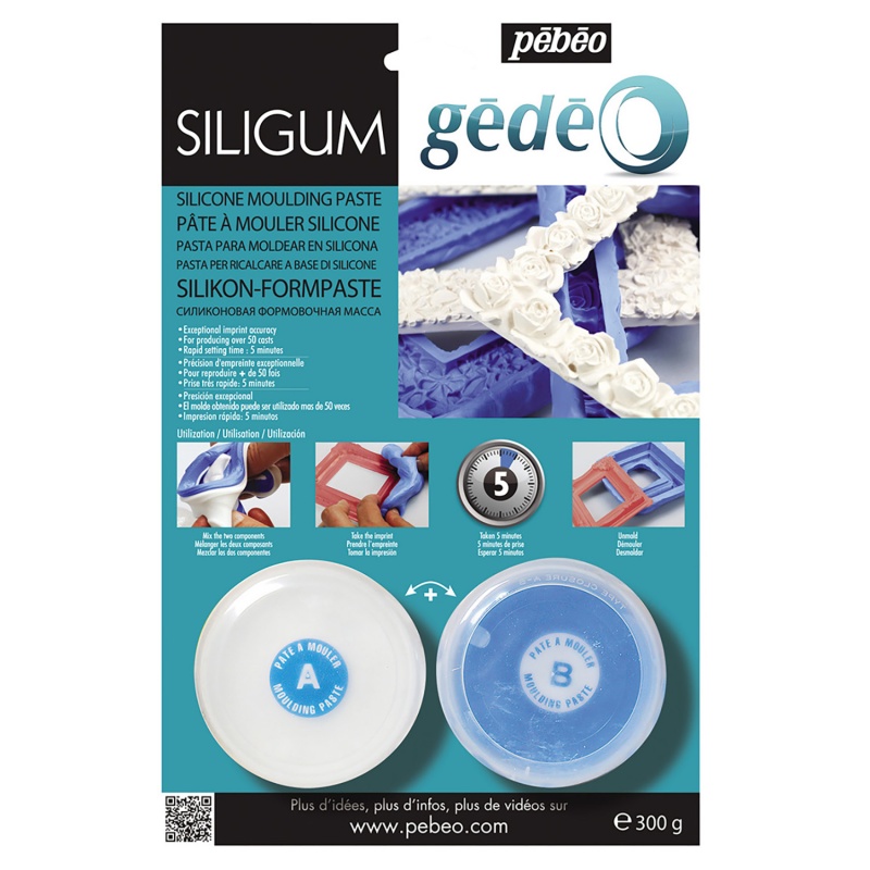 Gédéo Siligum je dvousložková , rychle tuhnoucí (10 minut) silikonová pasta , která se používá k vytváření forem převážně malých předmětů (