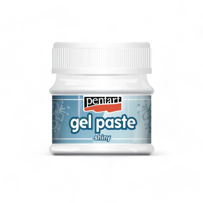 Gelová pasta na vodní bázi (Gel paste) je po zaschnutí průhledná a lesklá a používá se k vytváření 3D efektů. Na dekorovaný povrch nanášejte ro