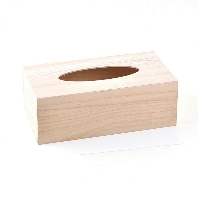 Krabička na kapesníky ve tvaru krychle s otvorem v horní části slouží jako spolehlivý obal na tenké kosmetické kapesníky.
Dřevěné výrobky jsou v
