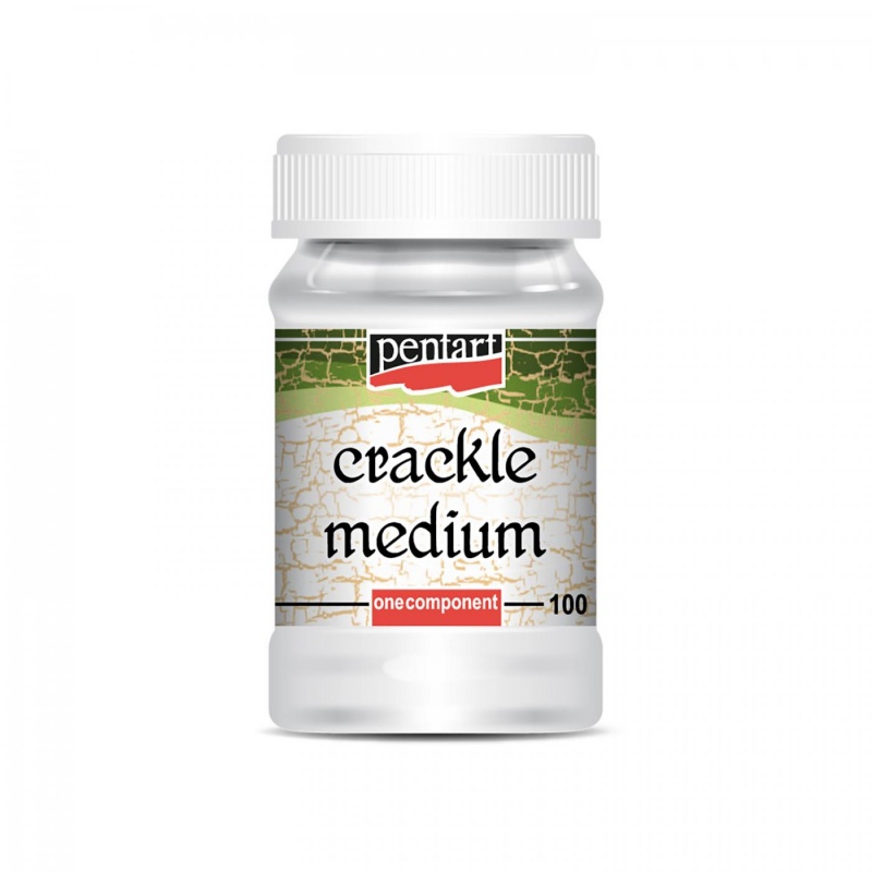 Jednosložkový krakelovací lak (Crackle medium). Natřete požadovaný povrch akrylovou barvou a po jejím zaschnutí jej natřete krakelovacím lakem. Po zas
