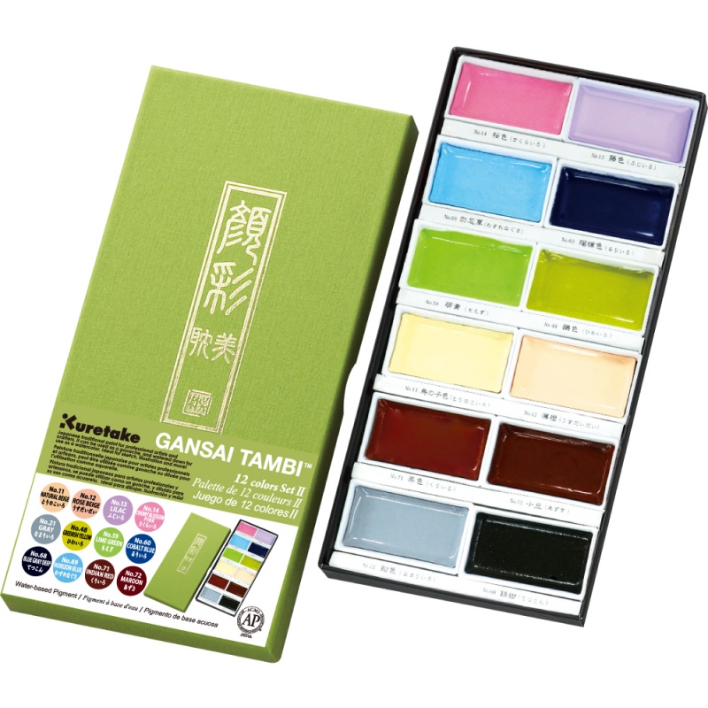Akvarelové barvy GANSAI TAMBI od značky Kuretake přinášejí sadu 12 odstínů překrásných a výrazných odstínů akvarelových barev. Jsou vhodné pro 