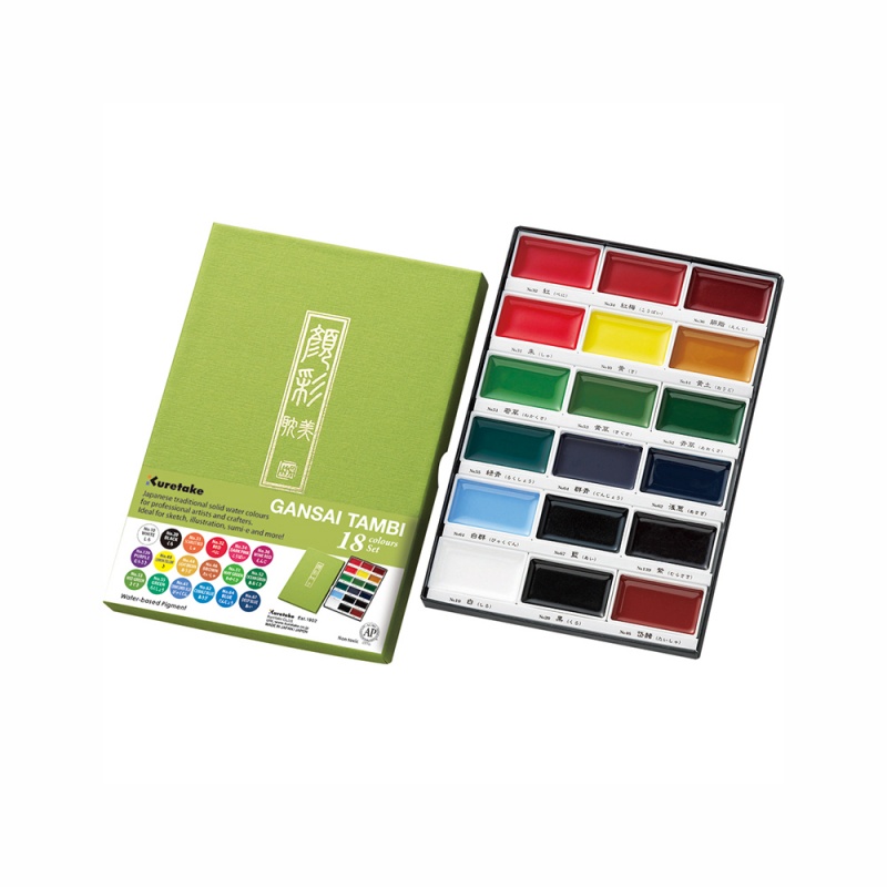 Akvarelové barvy GANSAI TAMBI od značky Kuretake přinášejí sadu 18 odstínů překrásných a výrazných odstínů akvarelových barev. Jsou vhodné pro 