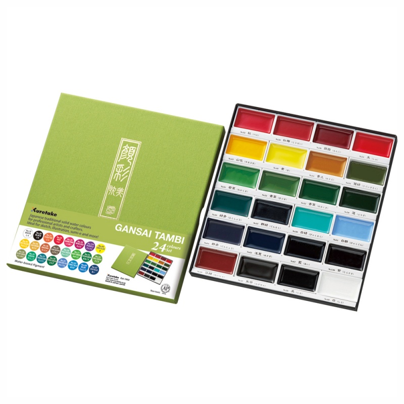 Akvarelové barvy GANSAI TAMBI od společnosti Kuretake přinášejí sadu 24 krásných a výrazných odstínů akvarelových barev. Jsou vhodné pro umělce i