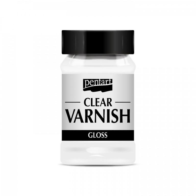 Clear varnish je syntetický bezbarvý lak, který schne velmi rychle. Kromě lesklého laku Pentart vyvinul také matnou verzi, díky čemuž mají dekorované