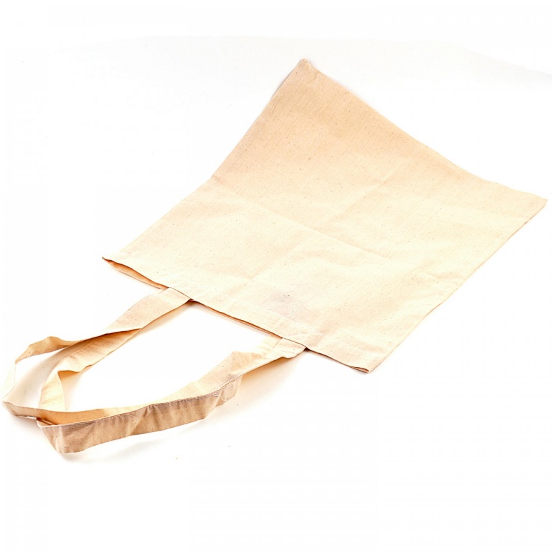 Nákupní taška s dlouhými uchy je vyrobena ze 100% bavlny. Má přírodní světle béžovou barvu. Lze ji dále zdobit barvami na textil, batikou, linorytem