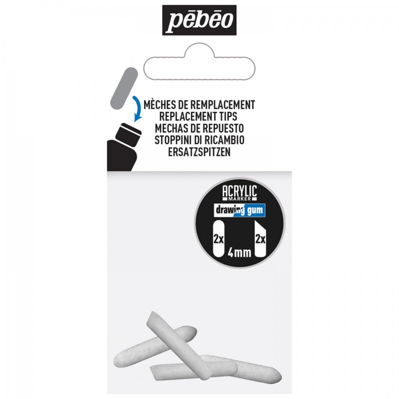 PEBEO sada náhradních hrotů na akrylové fixy (Acrylic marker replacement nibs) obsahuje 4 mm náhradní hroty - 2 ks kulaté a 2 špičaté hroty.