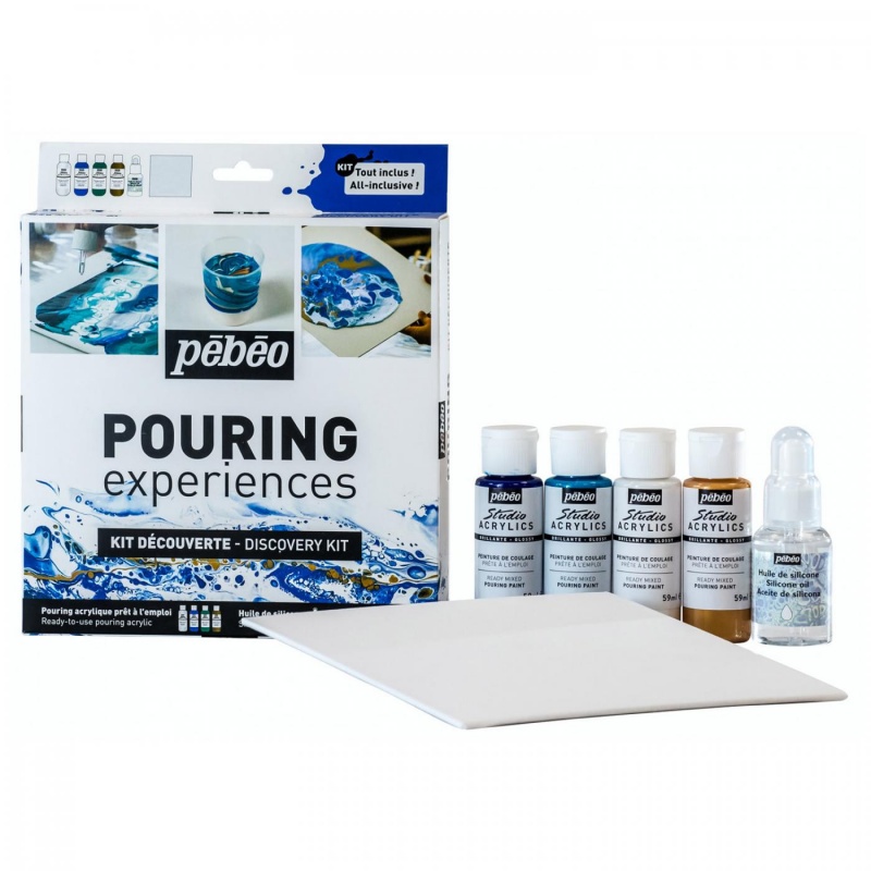 Sada Pouring discovery kit od francouzské značky Pébéo je sada 4 lahviček směsi akrylové barvy a pouring média na vodní bázi . Barvy a médium jsou ji