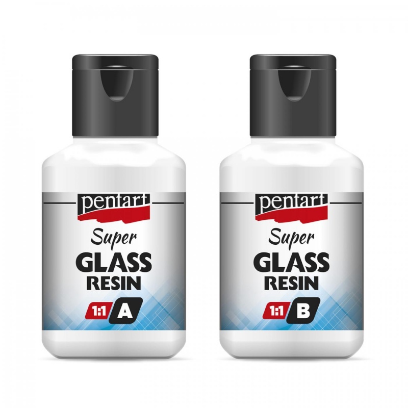 Pentart křišťálová pryskyřice (Super Glass resin) je set produktů, složený ze dvou složek. Složky se smíchávají v poměru 1:1. Výhodou pryskyřic
