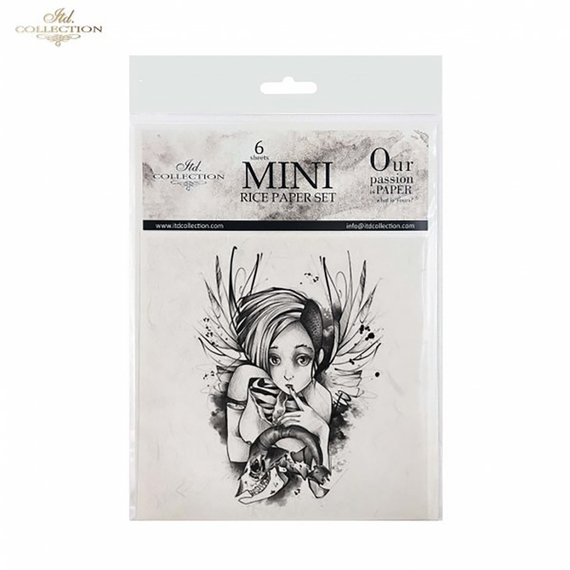Rýžový papír, mini set obsahuje motiv gotických panenek. Rýžový papír je tenký , poloprůhledný papír z gramáží 30g/ m2 vhodný pro tvorbu techni