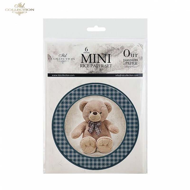 Rýžový papír, mini set obsahuje motiv medvídků. Rýžový papír je tenký , poloprůhledný papír z gramáží 30g/ m2 vhodný pro tvorbu technikou deku
