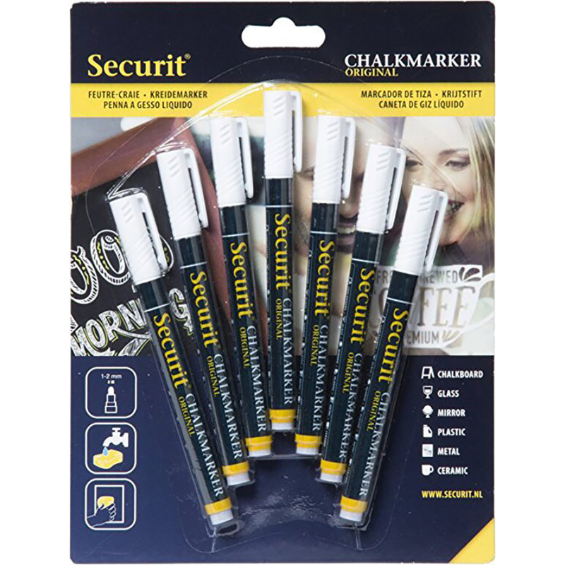 Sada 7 křídových fixů Securit pomůže při domácích i pracovních projektech jako je zapisování poznámek na tabule, zdobení zrcadel , oken či stěn 