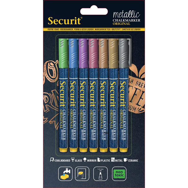 Sada 7 křídových fixů Securit pomůže při domácích i pracovních projektech jako je zapisování poznámek na tabule, zdobení zrcadel , oken či stěn 