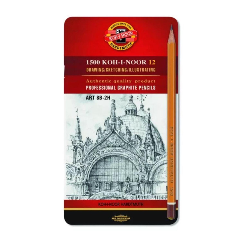 Sada grafitových tužek KOH-I-NOOR 1500, 12 ks (8B-2H), je ideální volbou pro každého, kdo se věnuje kreslení, skicování nebo technickému zobrazován