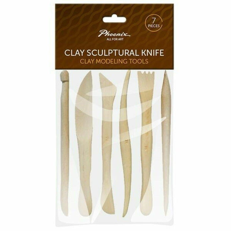 Sada 6 dřevěných modelovacích nožů Phoenix. Používají se pro tvarování a modelování polymerové hmoty, samoschnoucí hlíny a plastelíny.
Délka 