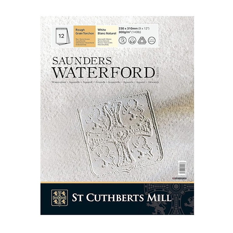 Blok Saunders Waterford je za studena lisovaný akvarelový papír s výrazným zrnem (Rough).Saunders Waterford je prémiový akvarelový papír od renomované