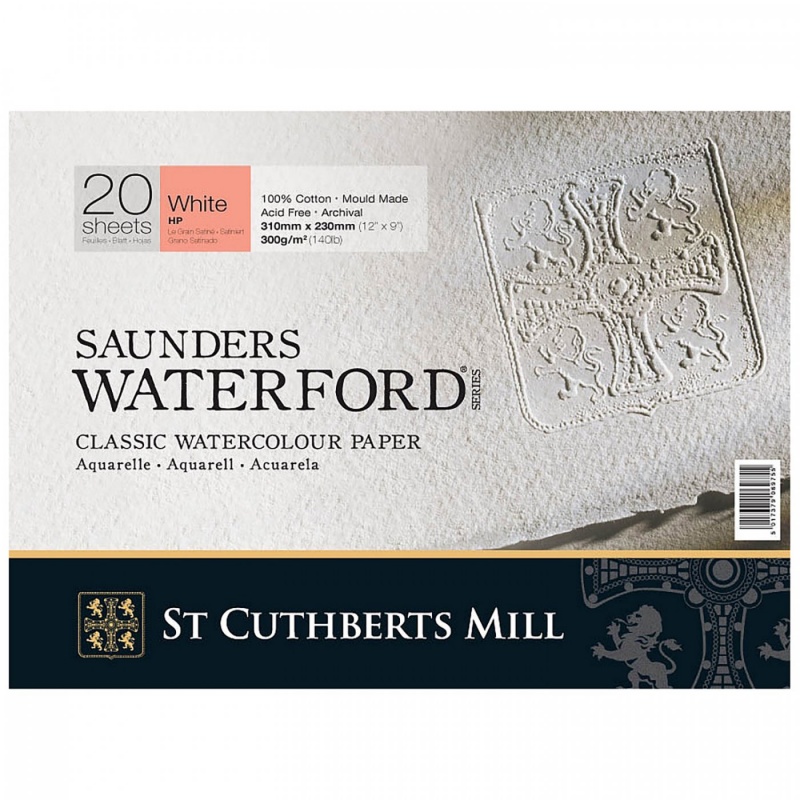 Saunders Waterford blok je za tepla lisován a má naprosto hladký povrch - provedení White. Saunders Waterford je prémiový akvarelový papír renomovaného
