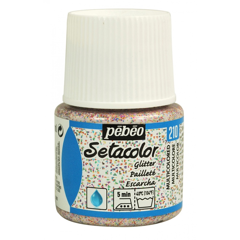 Barvy na textil Setacolor Light od Pébéo jsou vodou ředitelné barvy určené pro aplikaci na světlý textil. Série Glitter obsahuje jemné třpytky, kter