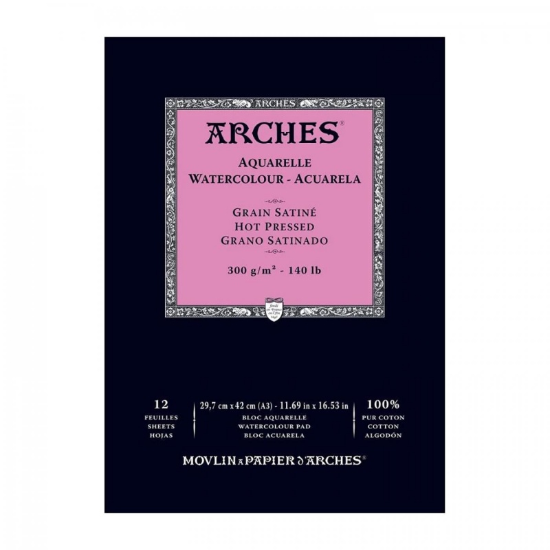 Skicař Arches® s papírem vyráběným válcovou metodou, která papíru dodává přírodní harmonickou strukturu . Válec zajistí rovnoměrné rozložení