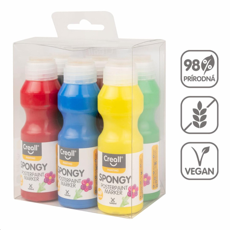 Creall sada temperových barev s houbičkou Spongy, 6 × 70 ml, mix barev. Objevte zábavné a jednoduché malování pro nejmenší s temperovými barvami Cre