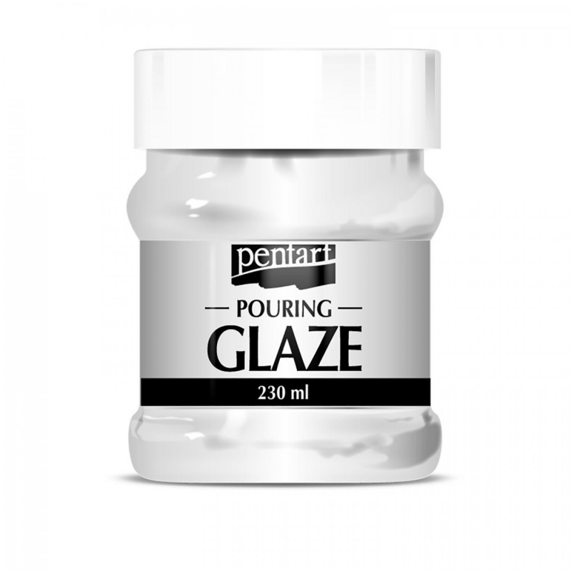 Tekutá glazura (Pouring glaze) je novinkou značky Pentart. Jedná se o průhledný, vysoce lesklý lak na vodní bázi, který vytváří tvrdý a velmi odoln