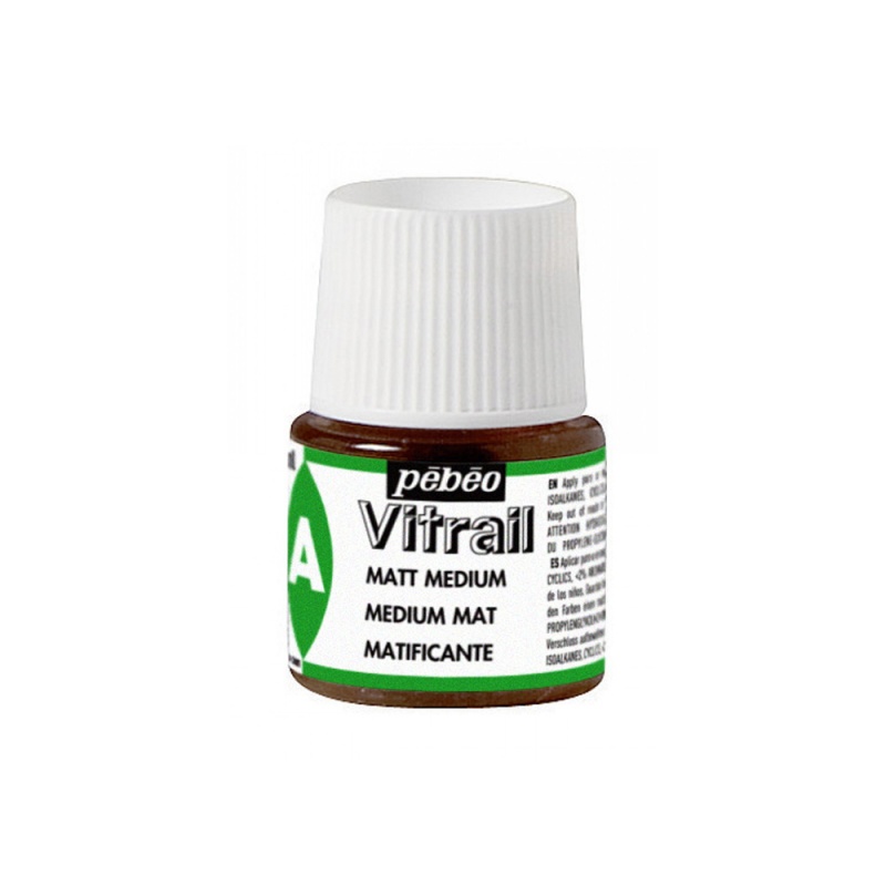 Matovací médium Vitrail (Matt medium) od společnosti Pébéo se používá k dosažení matného efektu na barvách Vitrail.
Matné médium Vitrail se použ