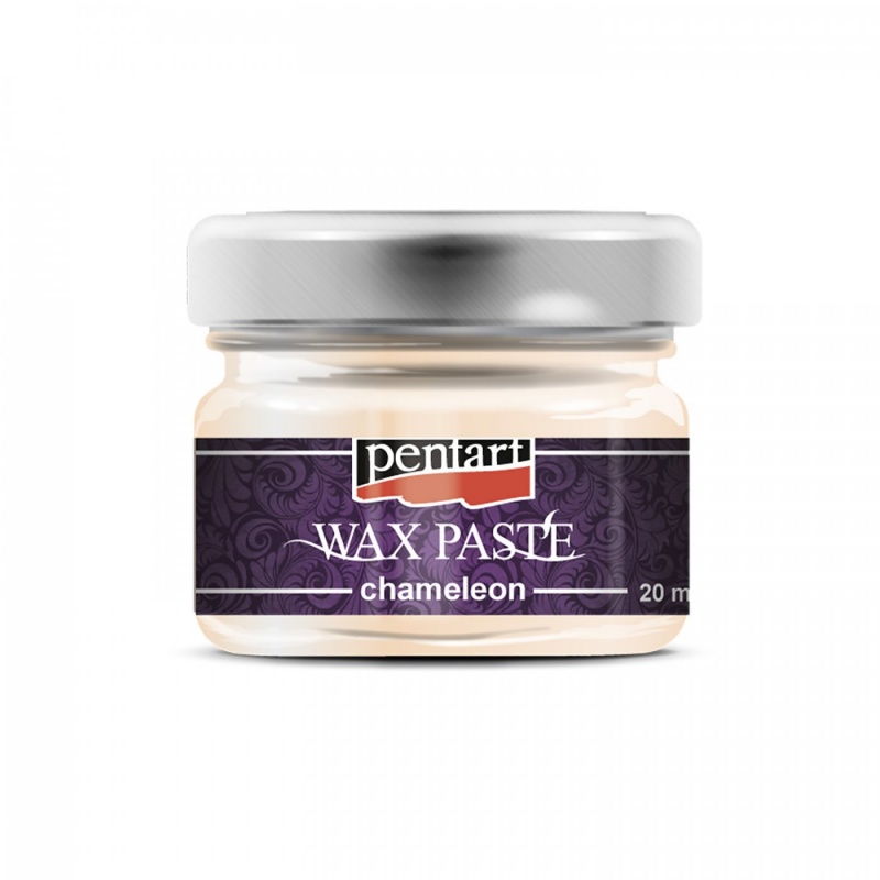 Vosková pasta (Chameleon wax paste) se základem včelího vosku a pomerančového oleje vytvoří na tmavém povrchu měnící se kovový třpytivý efekt, na