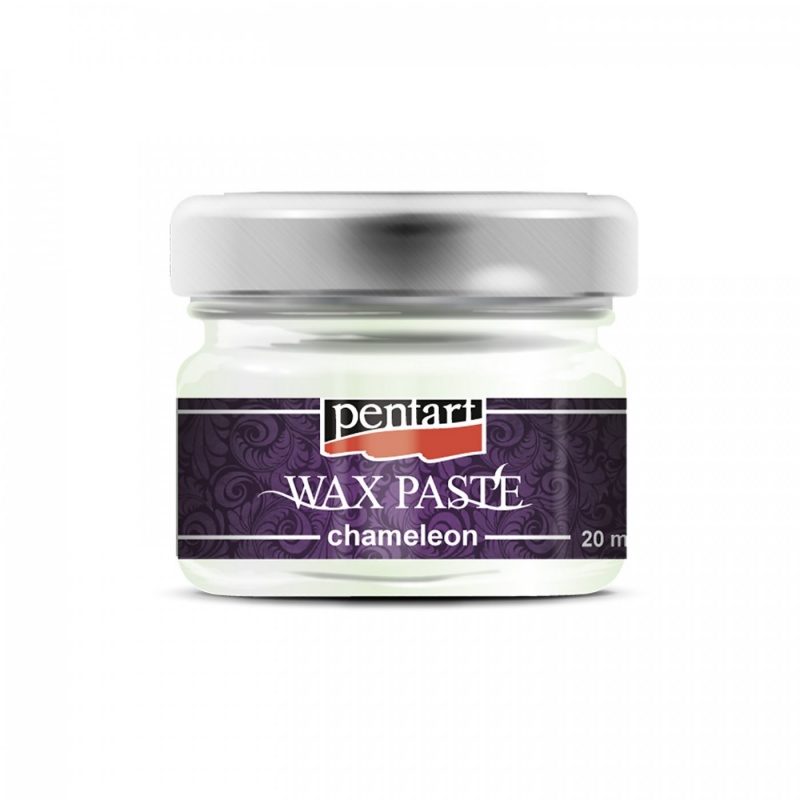 Vosková pasta (Chameleon wax paste) se základem včelího vosku a pomerančového oleje vytvoří na tmavém povrchu měnící se kovový třpytivý efekt, na