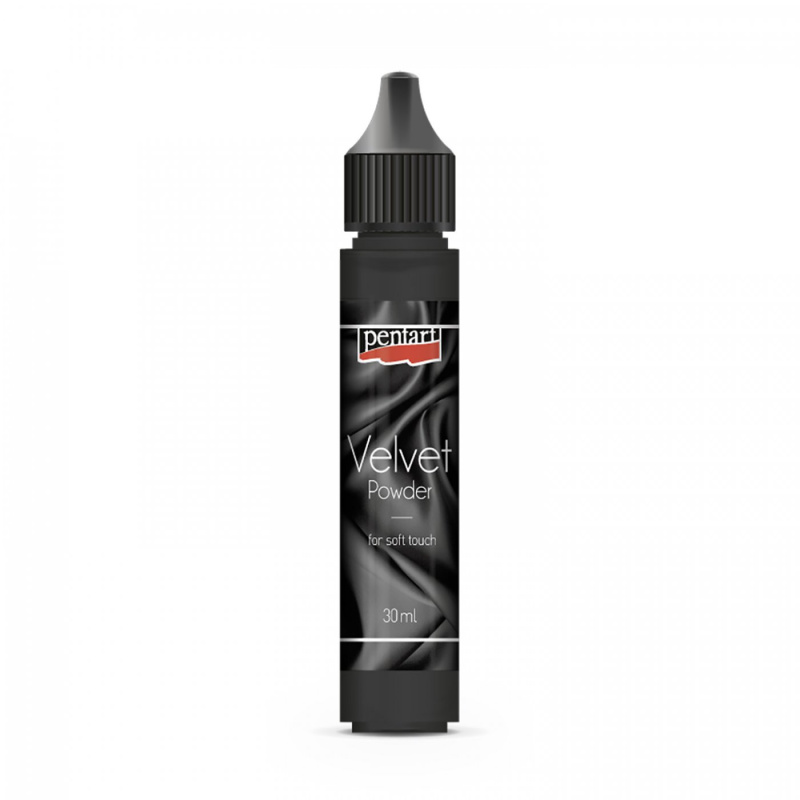 Velvet powder je sametový prášek, který vytváří sametový povrch. Dá se jednoduše „fouknout“ přes hrot na ještě mokrou barvu nebo lepící povrc