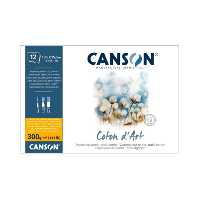 CANSON Skicár Coton dArt akvarelový blok CP 300 g, 10,5 x 15,5 cm, 12 listov
